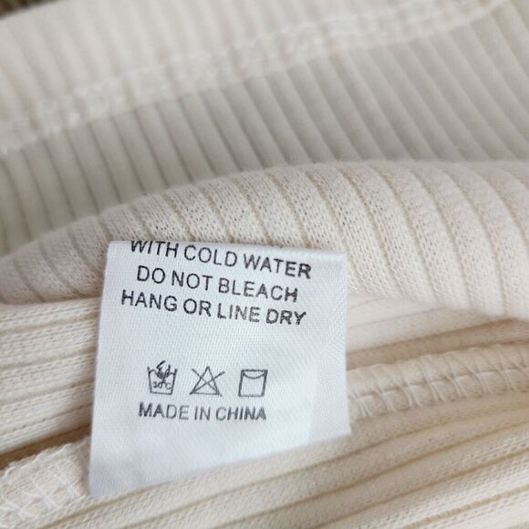 NEW Grace & Emma Top M Cream Ribbed Knit Lace Sleeve Pullover Relaxed Fit Blouse - Picture 10 of 12